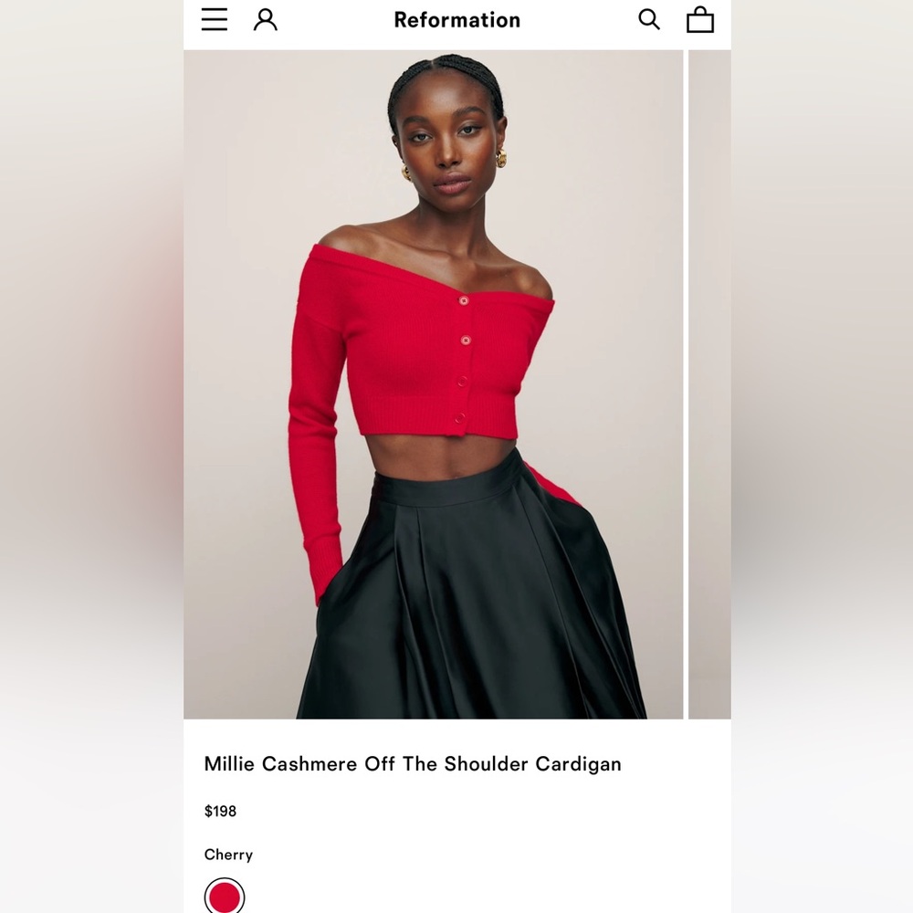 Reformation Millie Cashmere Off The Shoulder Cardigan Red - Size L - Picture 6 of 8